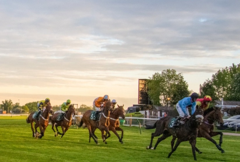 Visitors enjoying exclusive behind-the-scenes access during Molly Ollys Race Day at Warwick Racecourse, featuring racehorses and jockeys