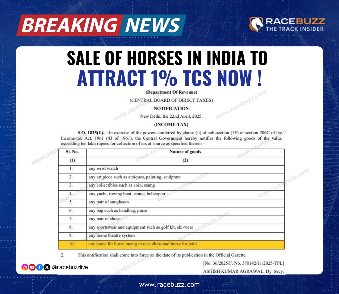 CBDT Notification S.O. 1825(E) dated April 22, 2025, detailing 1% TCS on high-value goods including horses for racing and polo