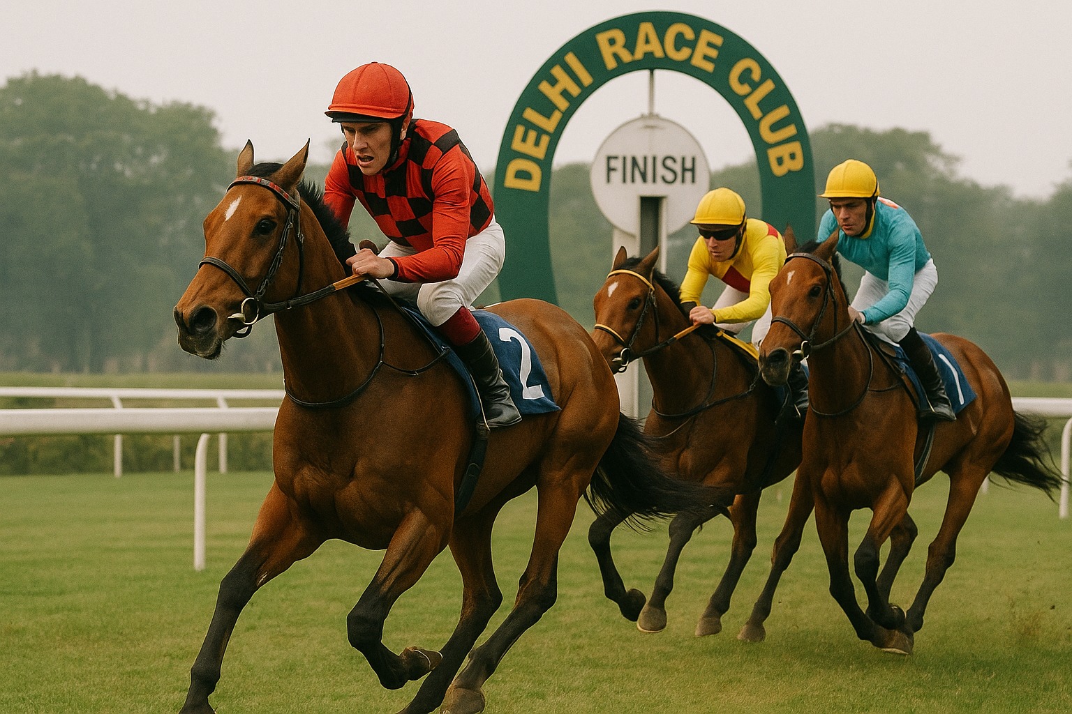 Ashwa Veeram winning the Juvenile Sprinters Cup at Delhi Race Club on April 20, 2025, with jockey K. Nazil.