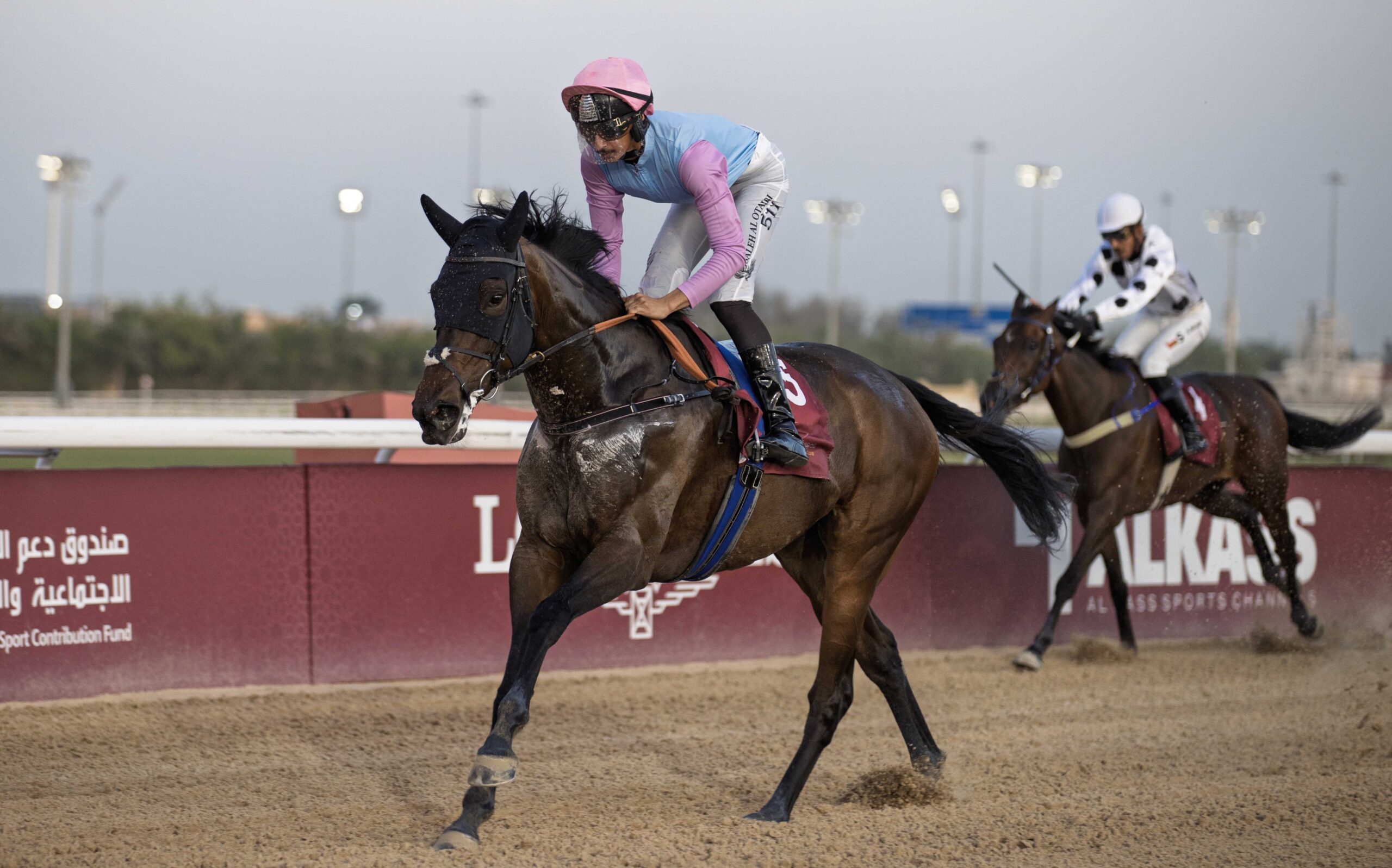 Horses in full stride during a past race organized by Qatar Racing and Equestrian Club at Al Rayyan Turf, showcasing the thrill of Qatari racing.