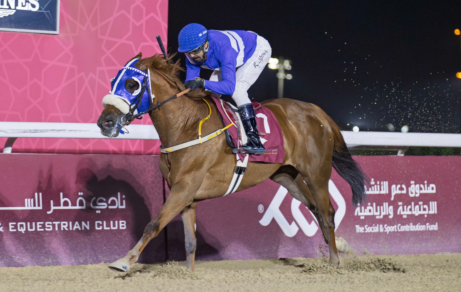 KAB GHAZAL winning the Asherij Cup at Al Rayyan Racecourse, May 3, 2025, with jockey Rashid Ali Al-Marri