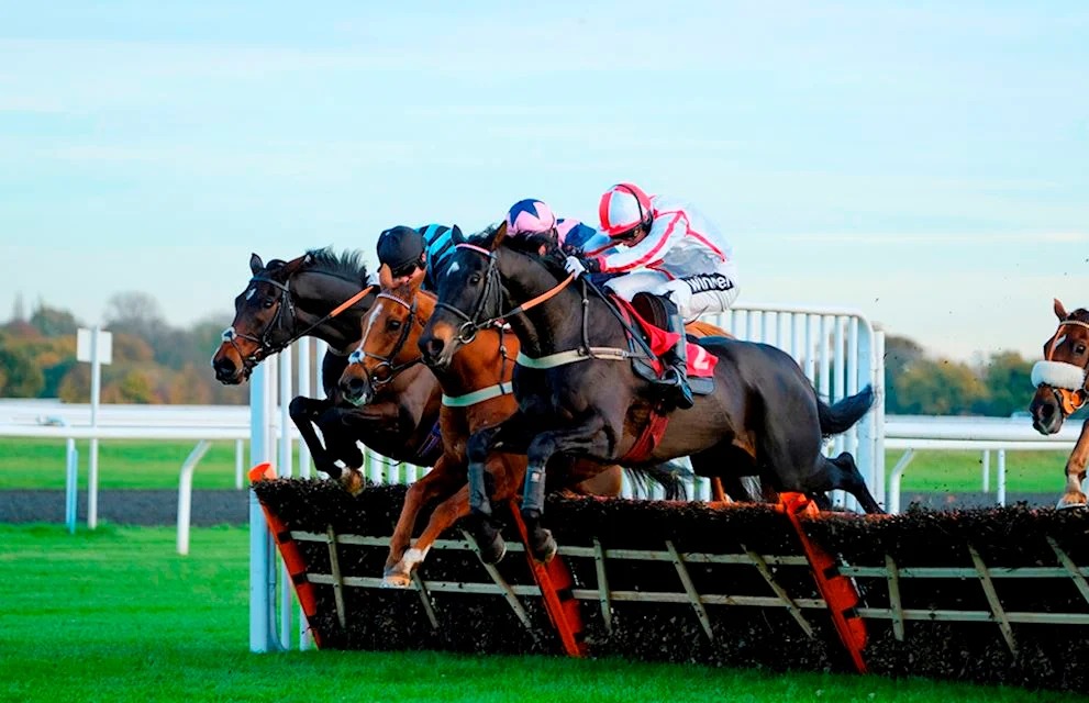 Racegoers enjoying the Great British Picnic Zone at Kempton Park Community Day with horse racing in the background.