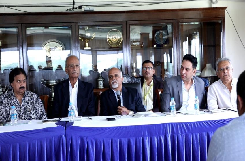 Office bearers of Bangalore Turf Club Ltd announce details of the Bangalore Summer Meeting 2025 during a press briefing.