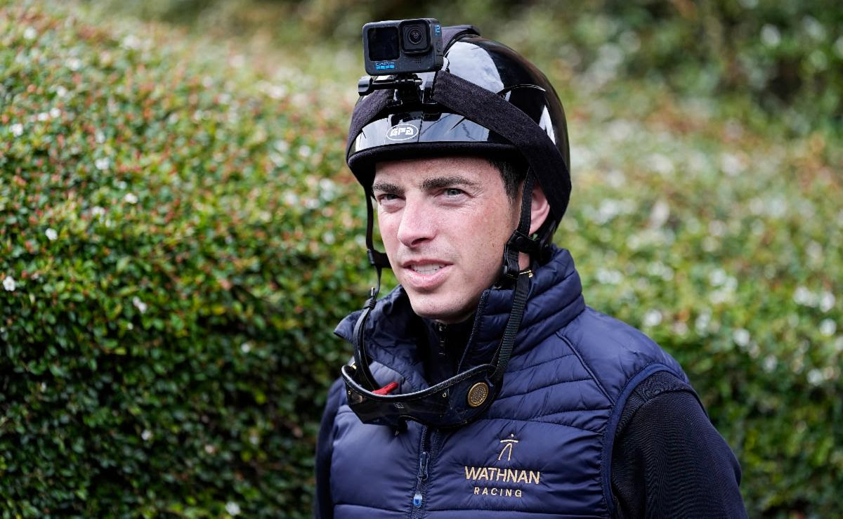 Jockeys James Doyle, Rab Havlin, and David Probert guide their 2025 Epsom Derby contenders—Damysus, Nightwalker, and Al Wasl Storm—through a crucial gallops session at Epsom Downs, assessing track handling and readiness ahead of the prestigious Classic race.
