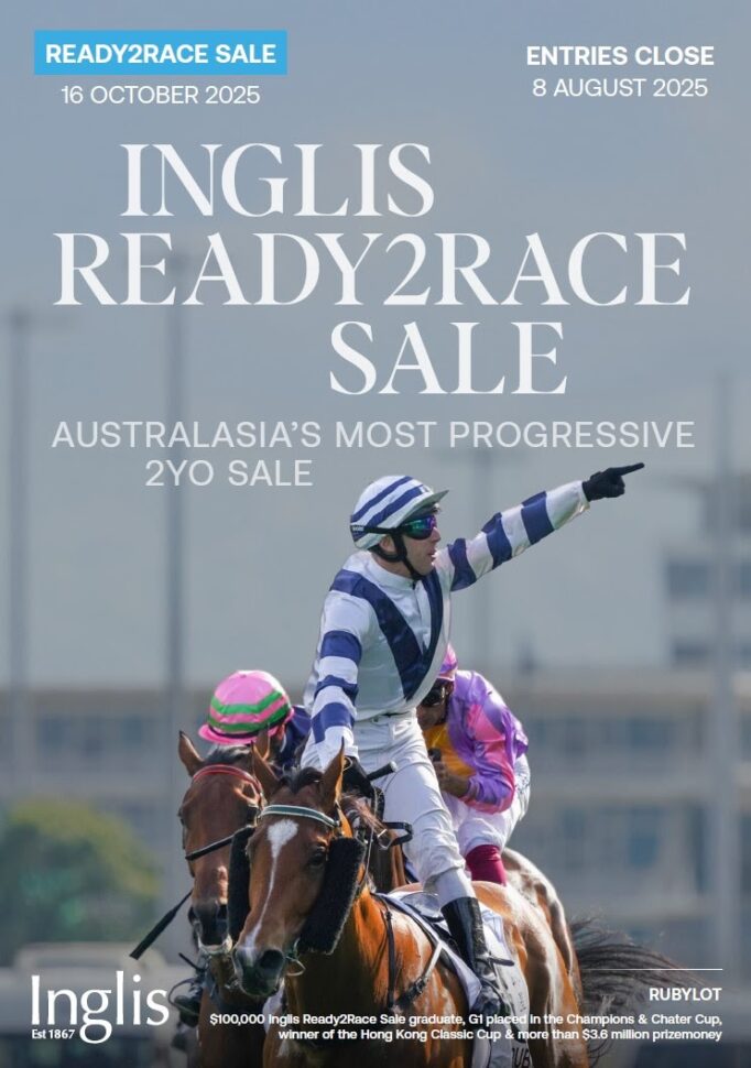 Auctioneer in action at Inglis Ready2Race Sale with buyers and horses in the ring
