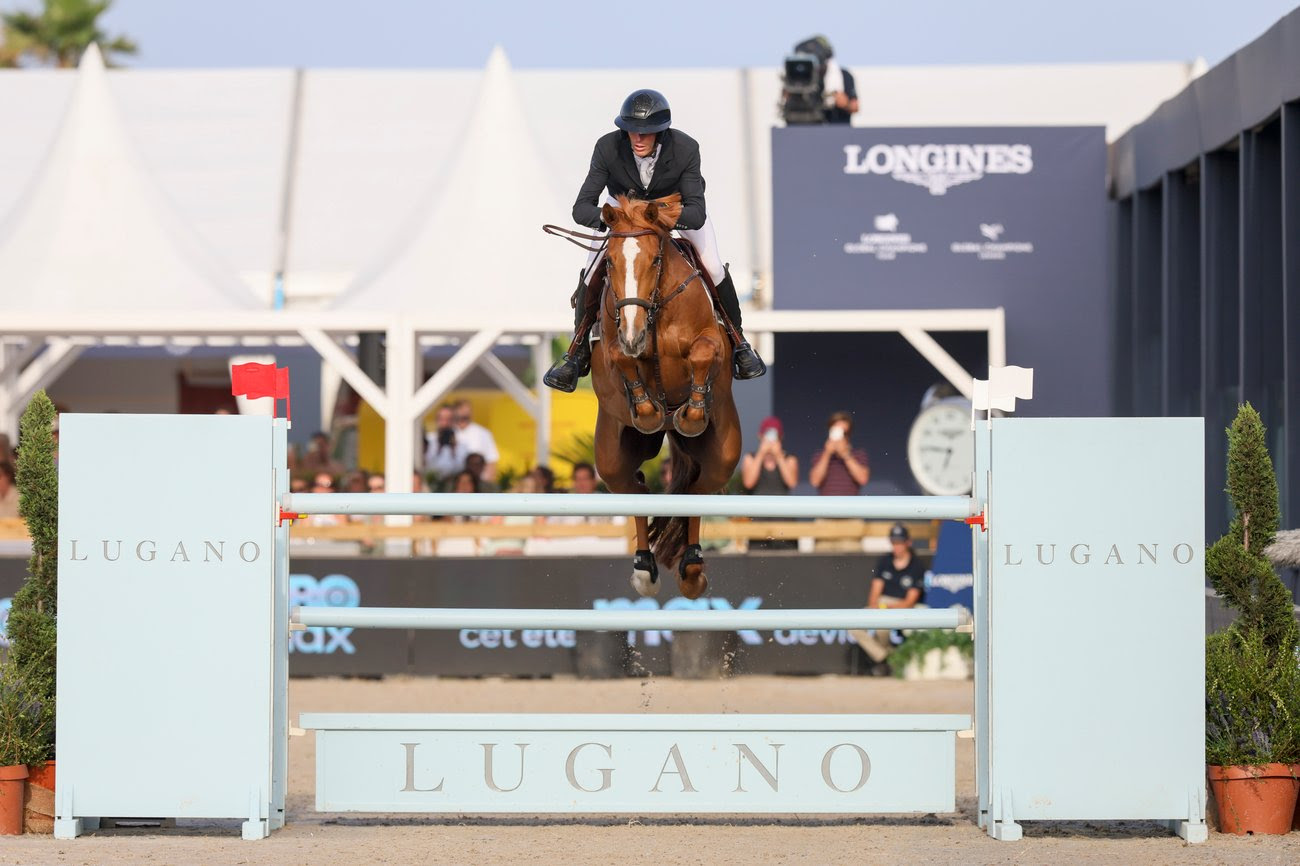 Kevin Staut riding Vida Loca Z clears the final jump to win the 1.50m Lugano Trophy at LGCT St. Tropez 2025