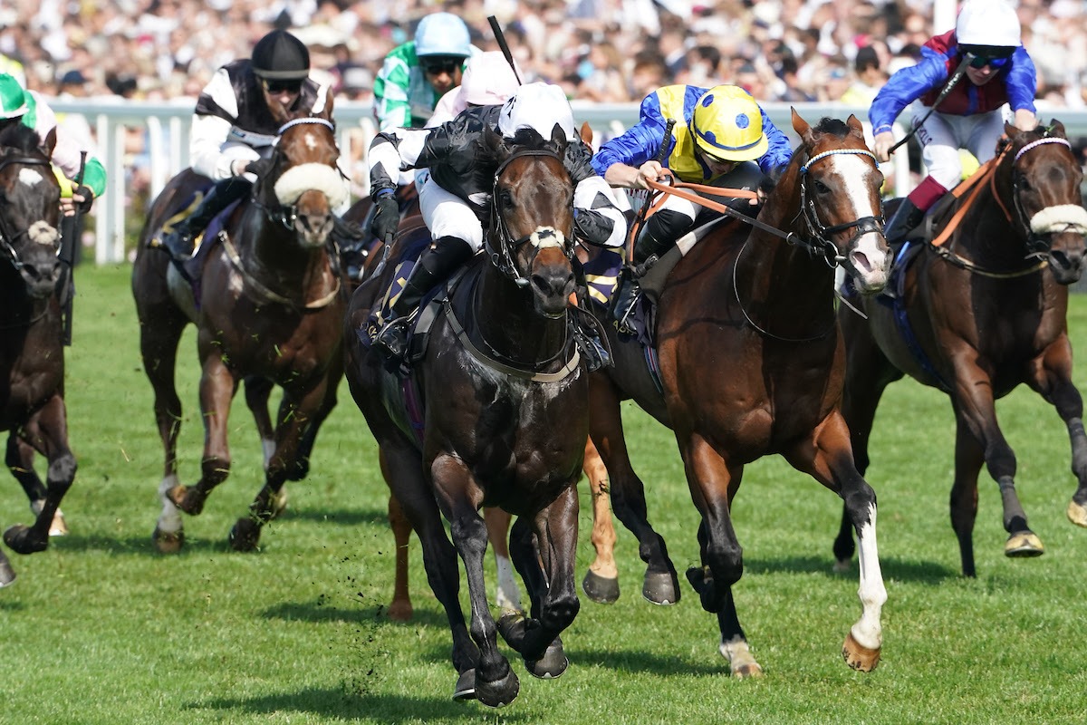 Get It crosses the finish line ahead of More Thunder to win the 2025 Wokingham Stakes at Royal Ascot
