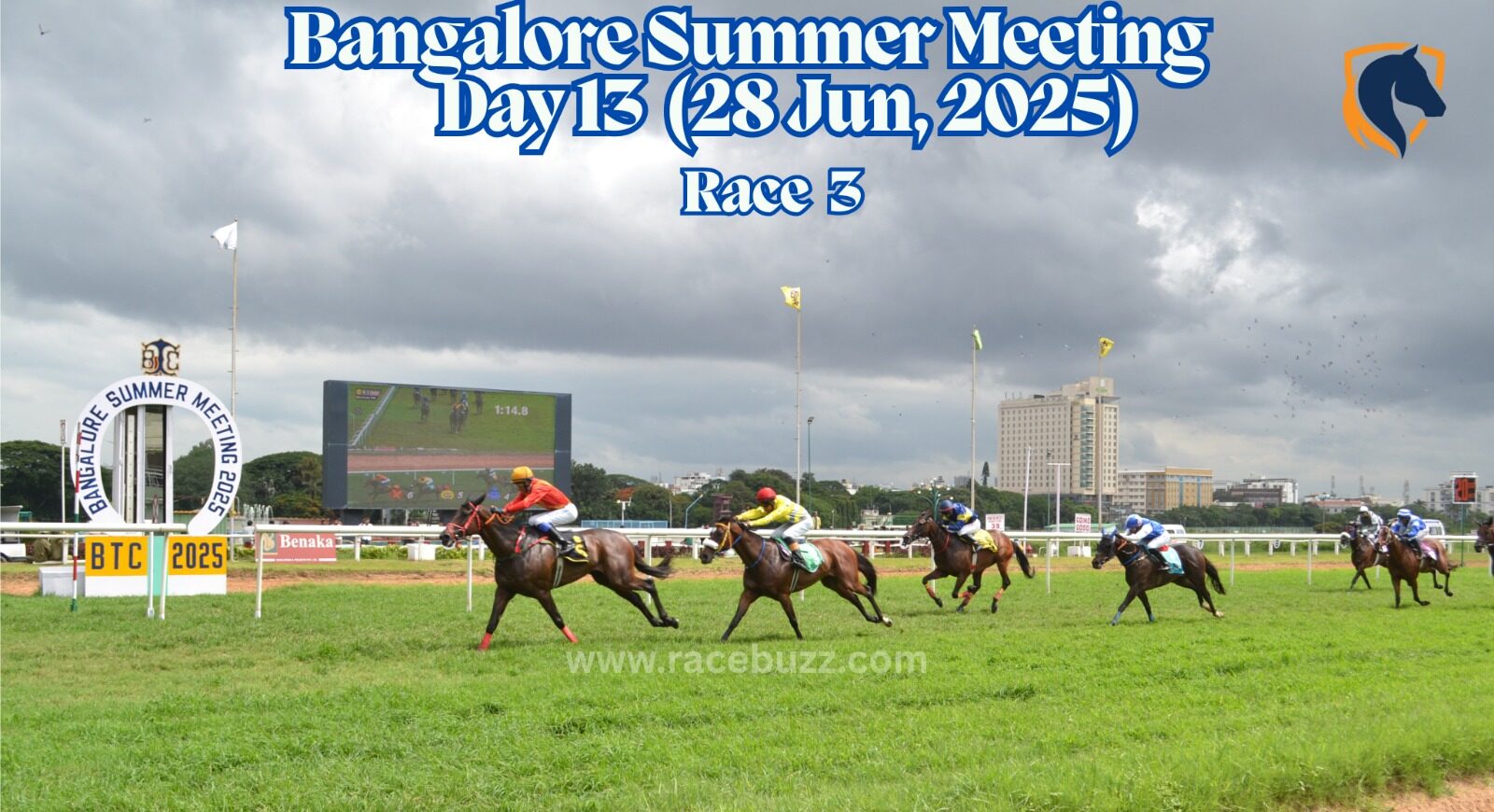 Hyperdrive, ridden by Vivek G., edges past rivals in a thrilling photo-finish to win the Smart Chieftan Plate at Bangalore Turf Club’s Summer Meeting