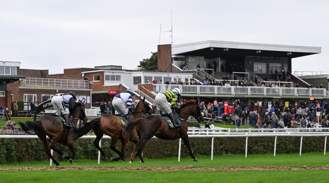 Horses in action at Market Rasen Racecourse from an earlier racing event