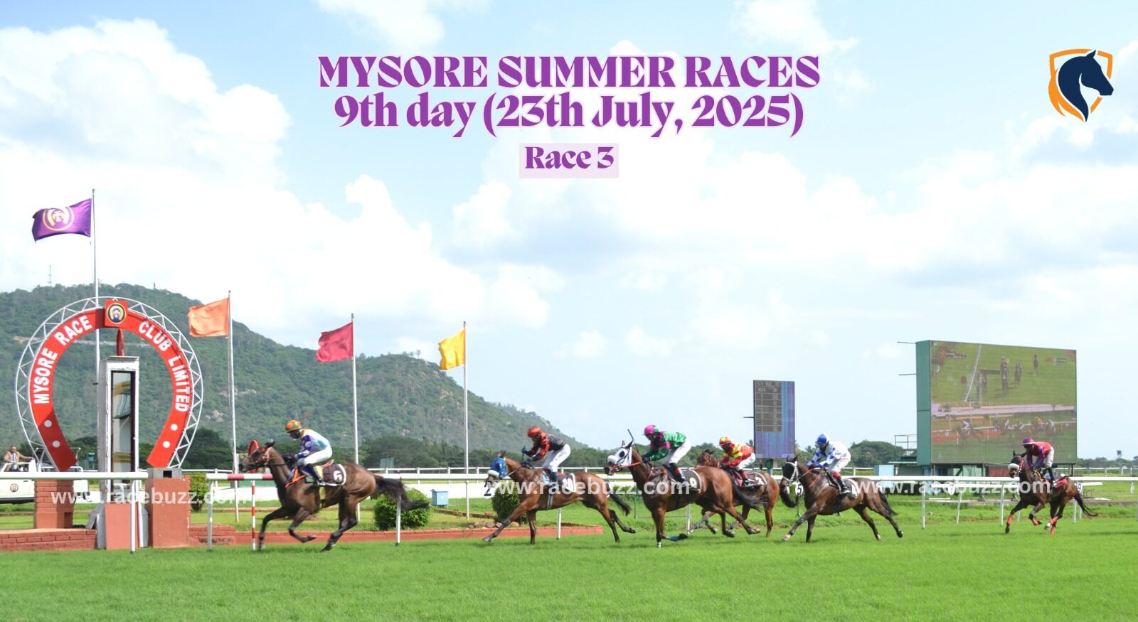 Worldly Wise, ridden by jockey S. Imran, crosses the finish line first in The Konark Plate Div-1 at Mysore Race Club on July 23, 2025.