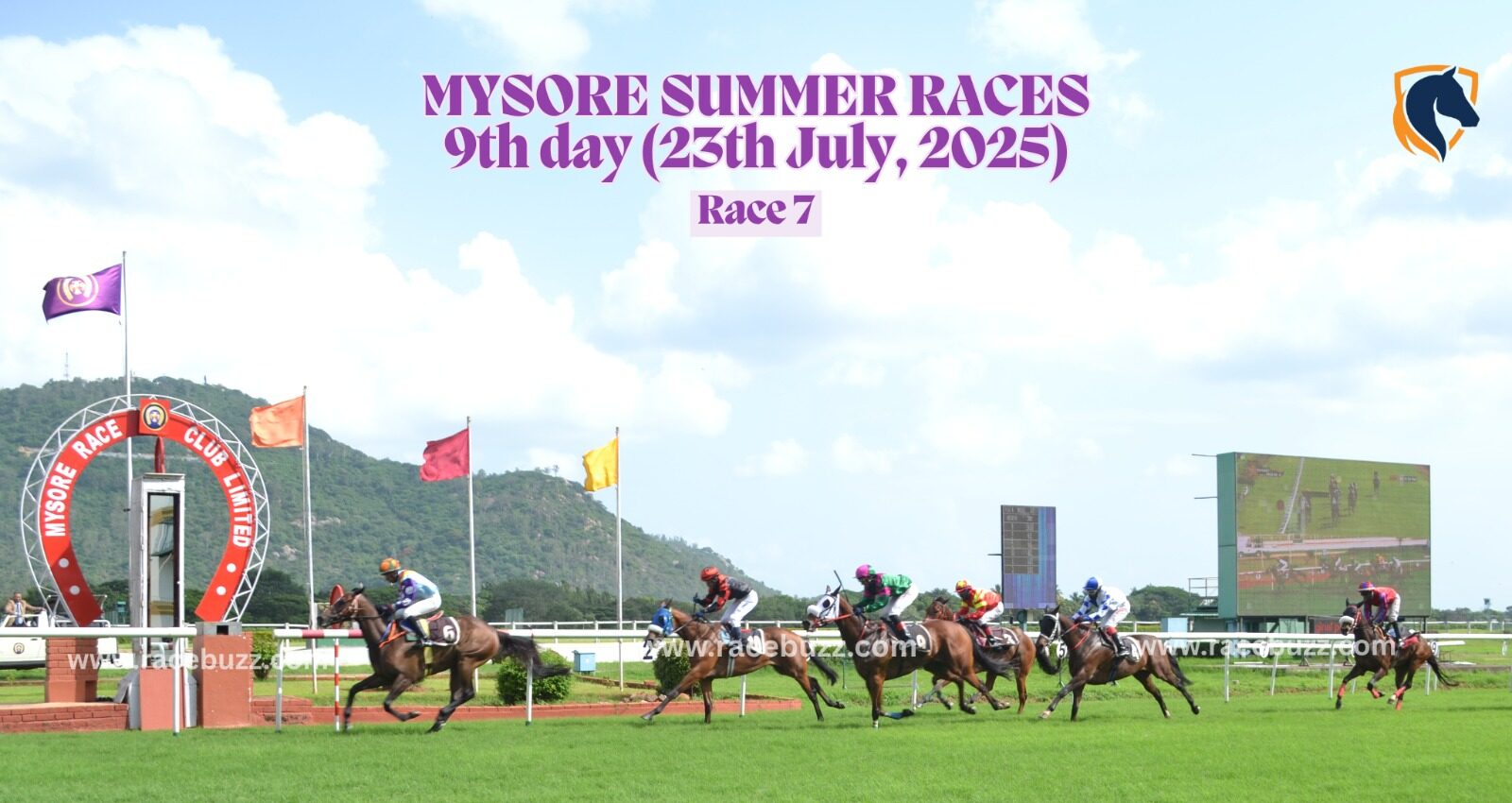 Jockey Hindu Singh guides Decacorn to victory in The Shuntikoppa Plate Div-1 at Mysore Summer Races 2025, crossing the finish line ahead of Kanya Rashi and Rise Again in a close 1400-meter contest.