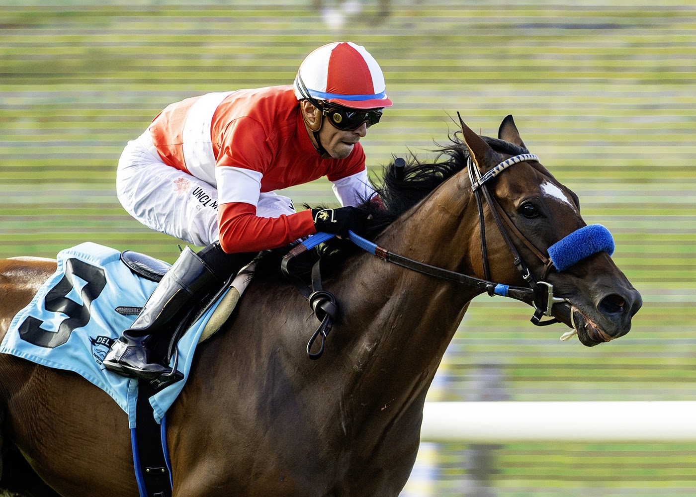 Juan Hernandez aboard Kings River Knight winning the California Dreamin’ Stakes at Del Mar