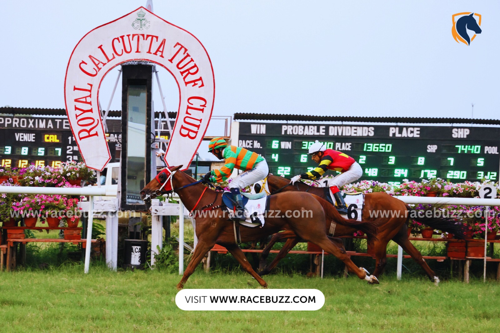 Horses charge down the straight at the Royal Calcutta Turf Club during the Monsoon Meeting on August 5