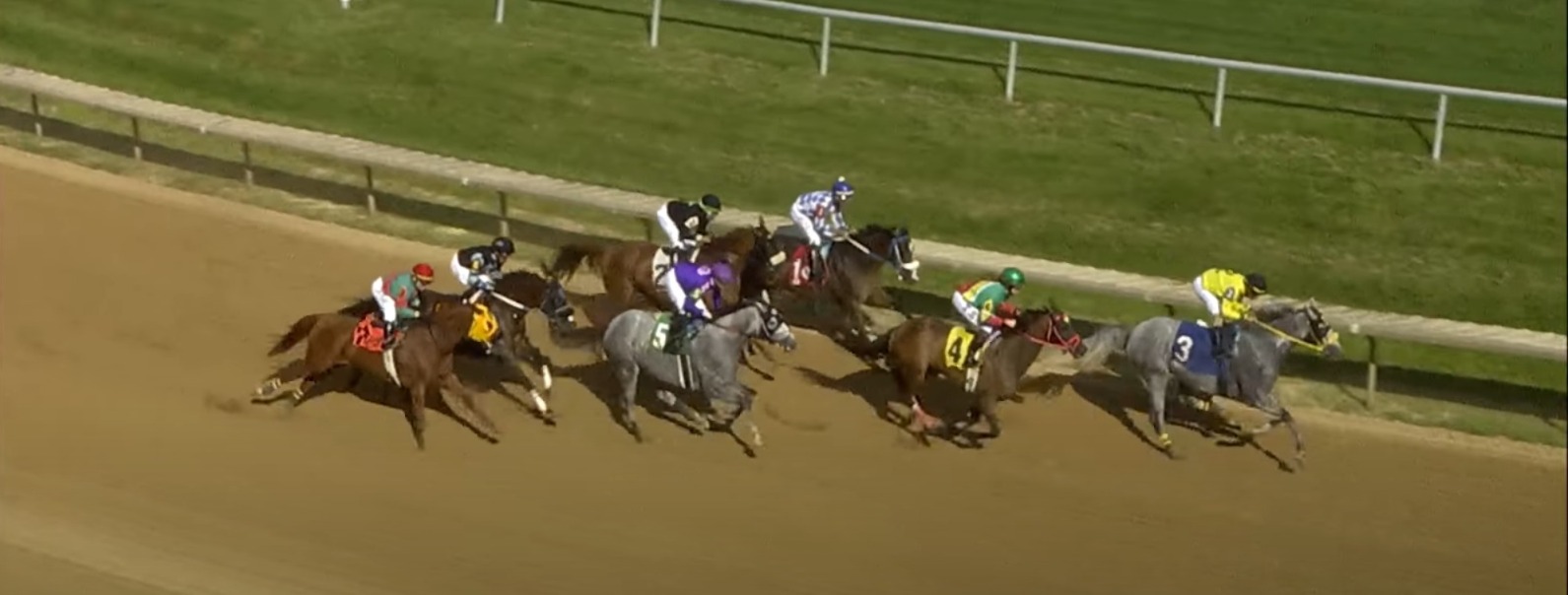 Delaware Park race day 2025 with horses and jockeys ready at the start