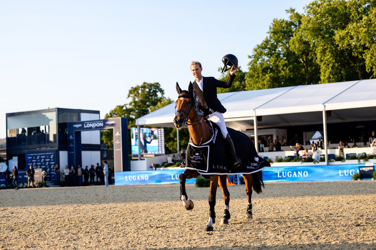 Gilles Thomas riding Luna van het Dennehof to win the Lugano Trophy at London 2025 Longines Global Champions Tour