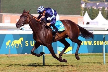 Mqse of Nymphs winning the Prix de Criqueville at Deauville, ridden by Cristian Demuro