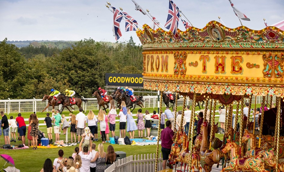 Horses and jockeys competing at Goodwood Racecourse on 24th August 2025