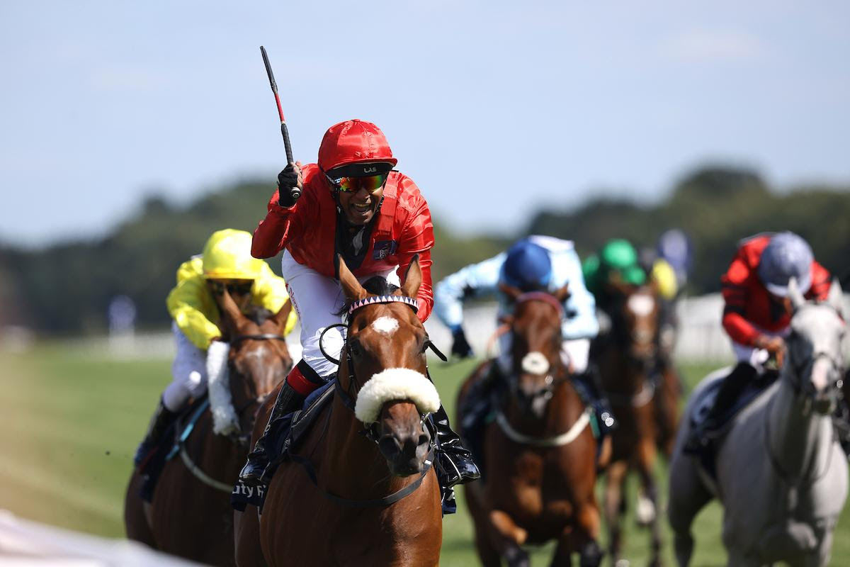 Suraj Narredu Historic Win at Ascot flying dismount after Shergar Cup Stayers victory.