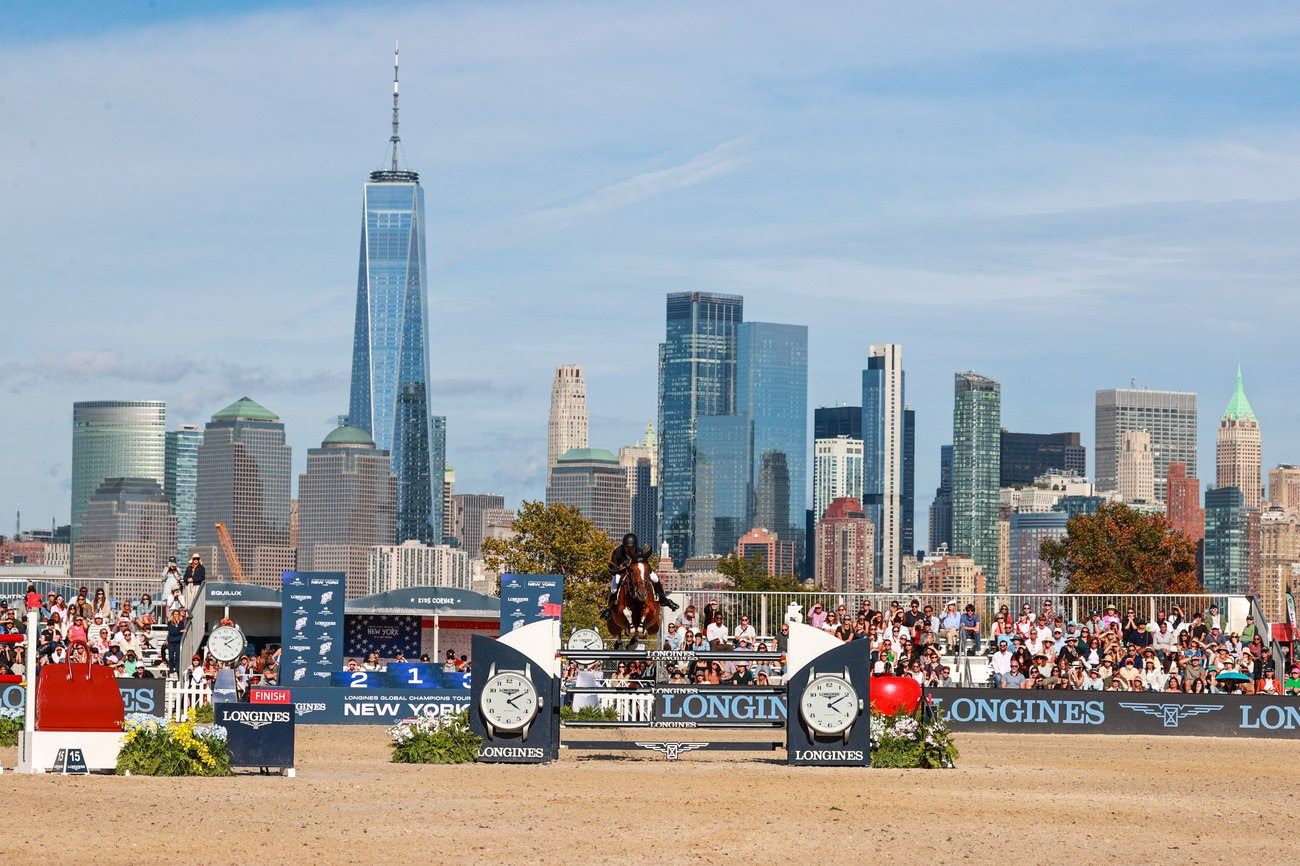 Gilles Thomas celebrates victory in the Longines Global Champions Tour Grand Prix of New York 2025