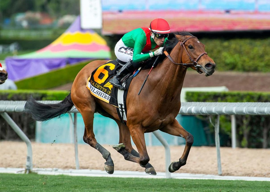 Santa Anita Racecourse with jockeys and thoroughbreds ready for October 10 racing action
