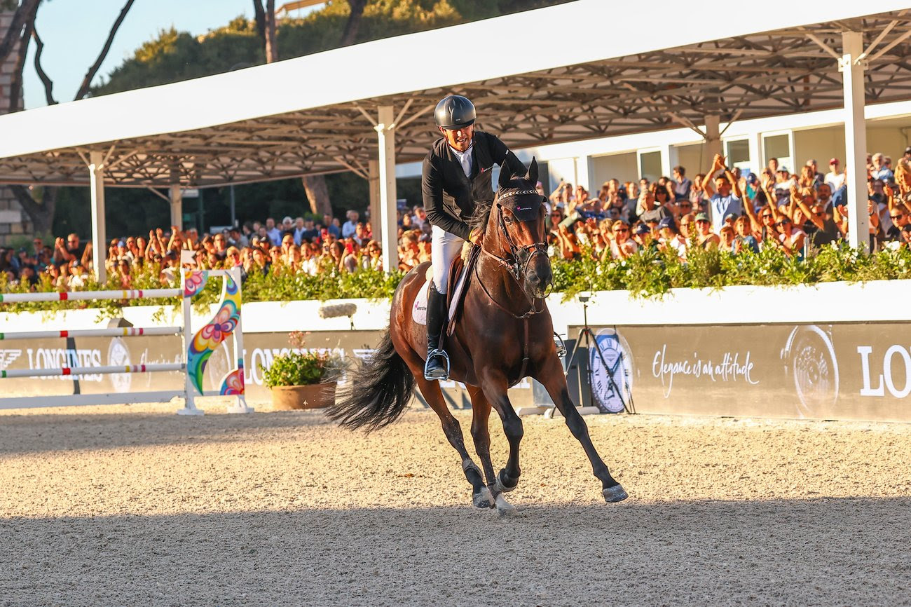 Victor Bettendorf celebrates victory with Doha de Riverland at the Longines Global Champions Tour of Rome 2025 in the historic Circus Maximus.