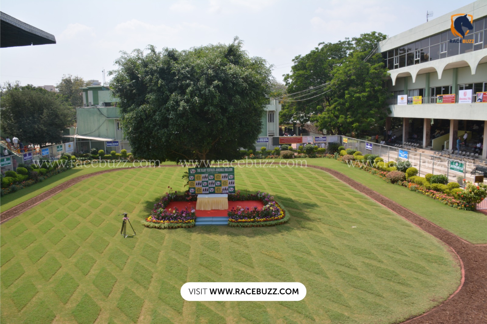 Horses racing on the turf track at Hyderabad Race Club during the October 19, 2025 meeting