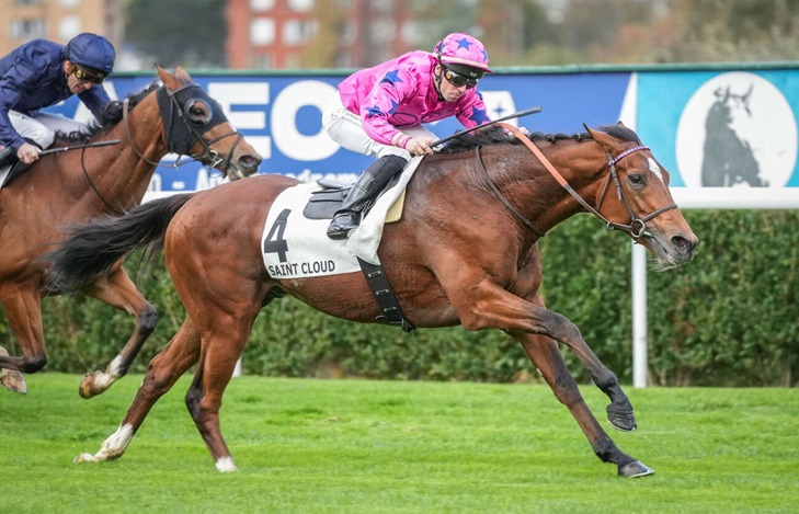 Jockeys and horses racing at Lyon Parilly Racecourse during the October 30 France Galop meeting