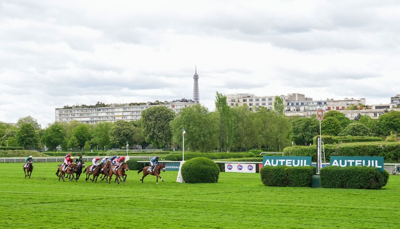 Horses racing at Auteuil Racecourse during the French horseracing preview meeting