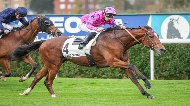 Lyon Parilly racecourse on a sunny autumn day with horses and jockeys in action