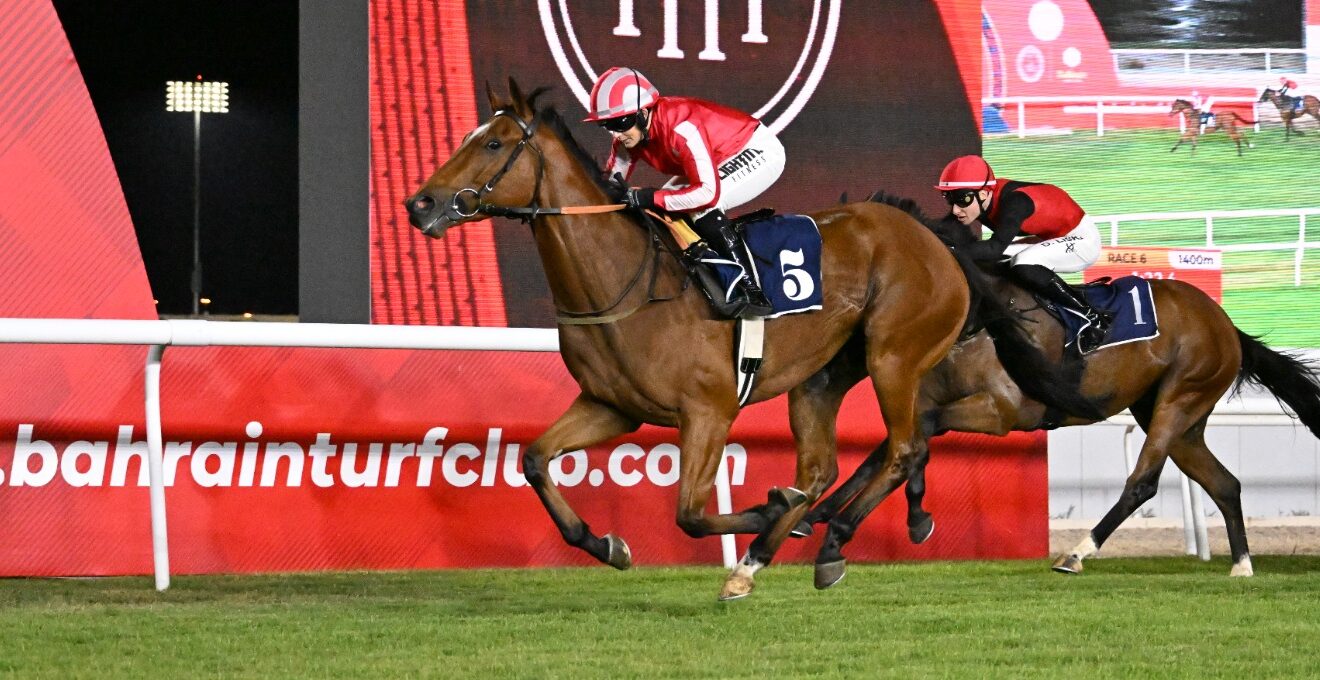 Horses racing at Bahrain Turf Club during the Bahrain International Trophy 2025