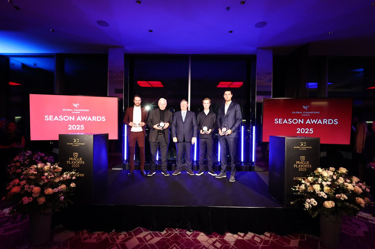 Riders celebrate during the 2025 GCL Season Awards ceremony in Prague