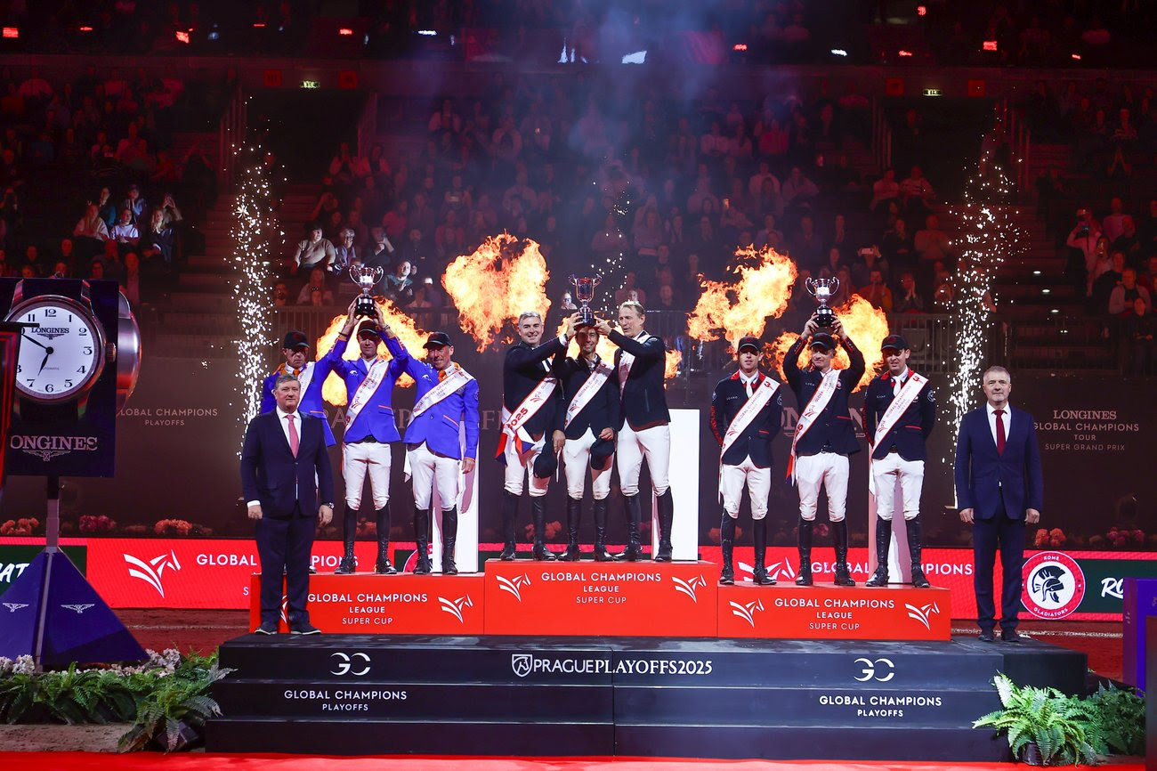 Rome Gladiators celebrate 2025 GCL Super Cup victory in Prague with Peder Fredricson