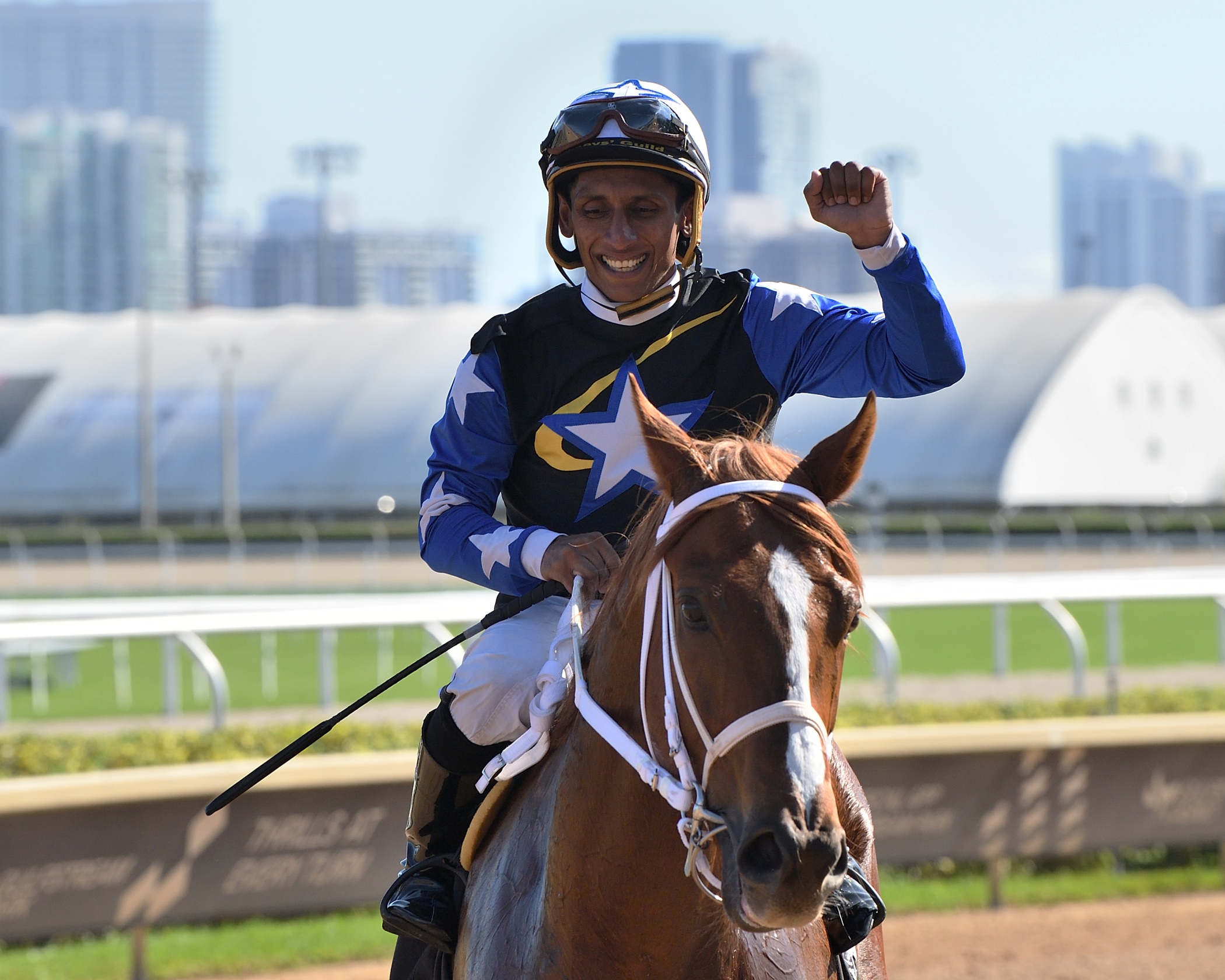 Rajiv Maragh after completing his 2000 wins milestone at Gulfstream Park
