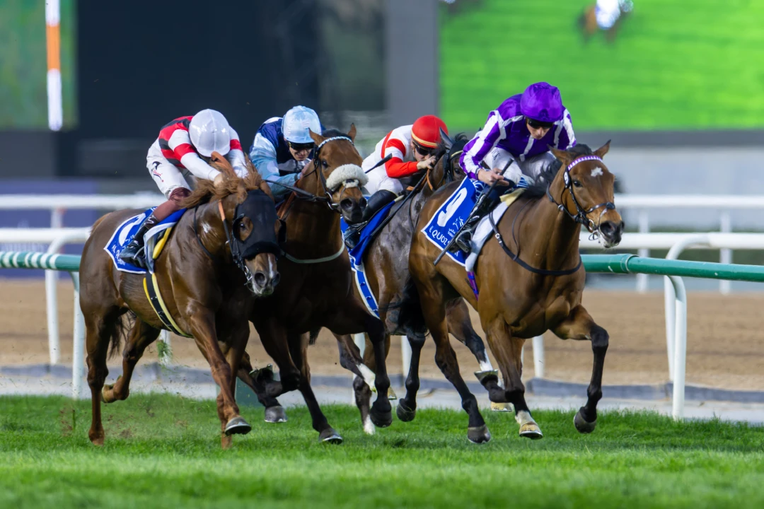 Runners in action at Meydan during the Dubai Racing Carnival