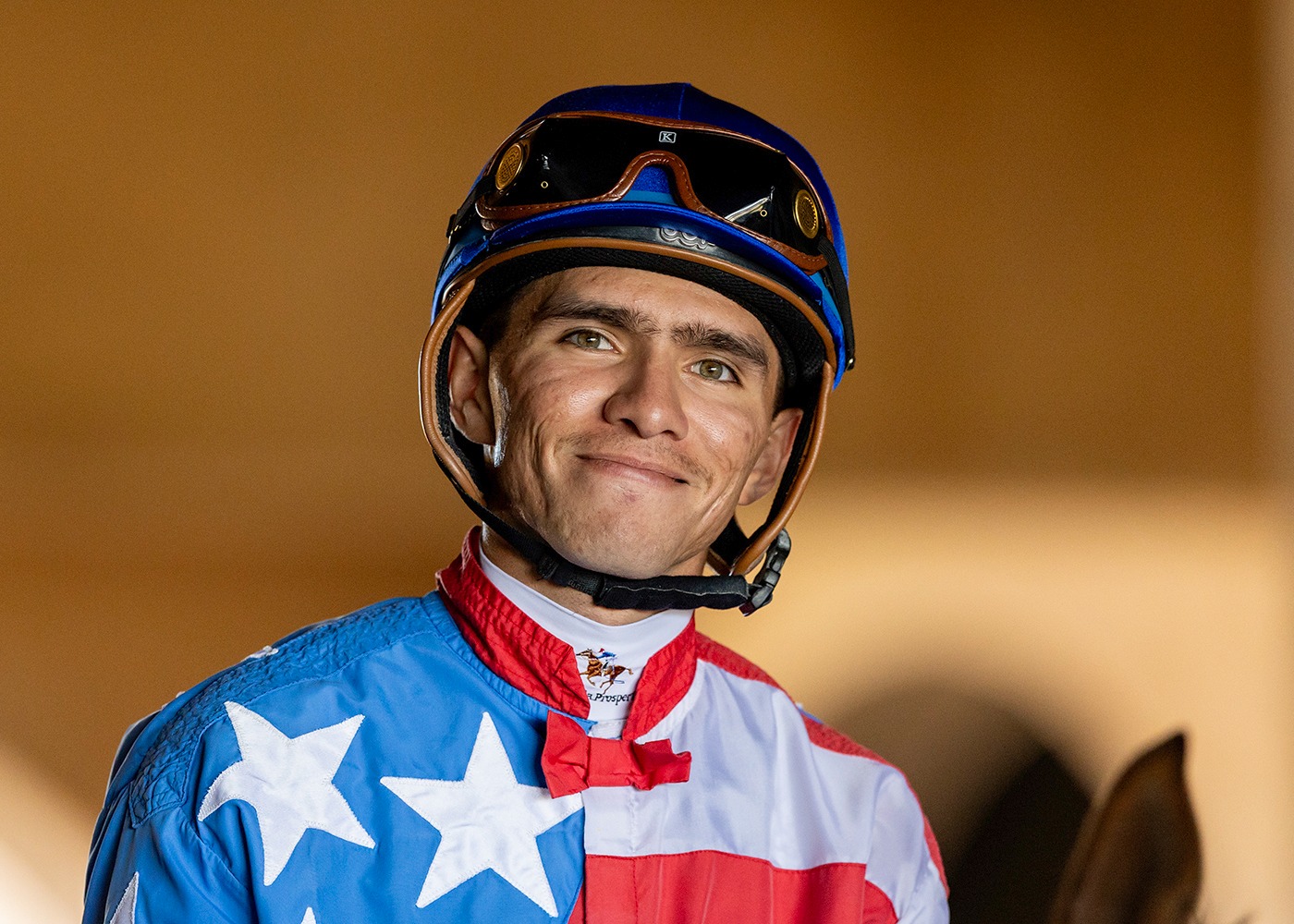Diego Herrera celebrates after winning the Santa Anita Handicap aboard British Isles