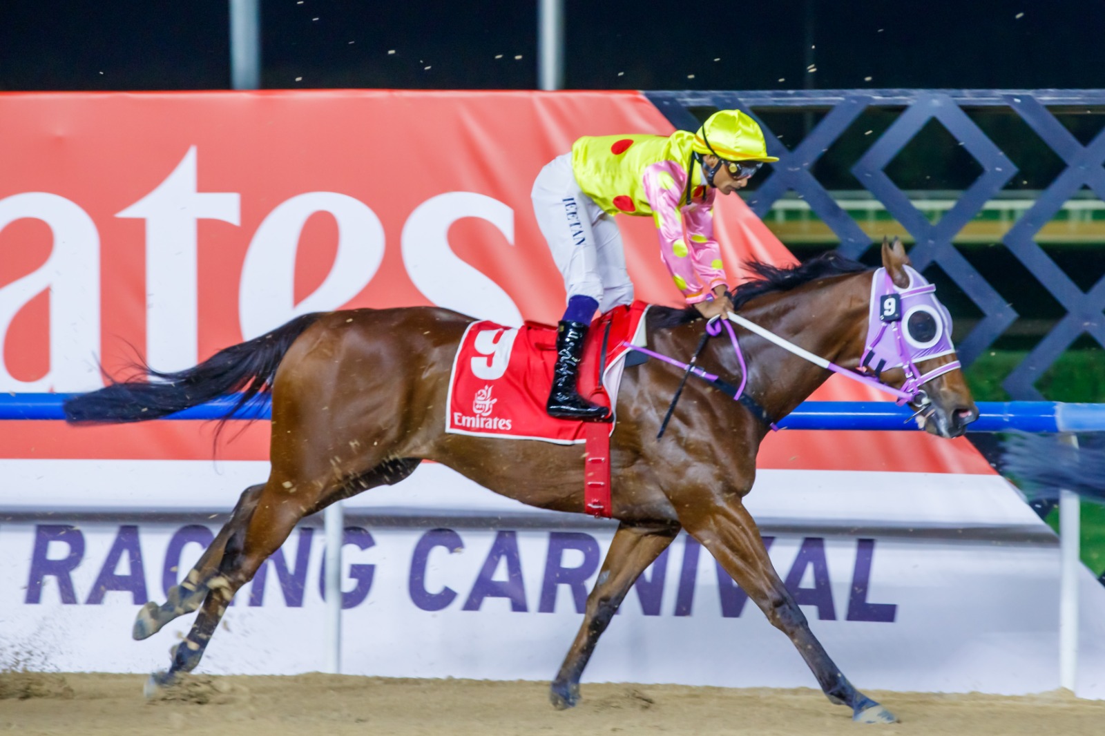 Sing Dragon leading early in the G3 Mahab Al Shimaal at Meydan Racecourse
