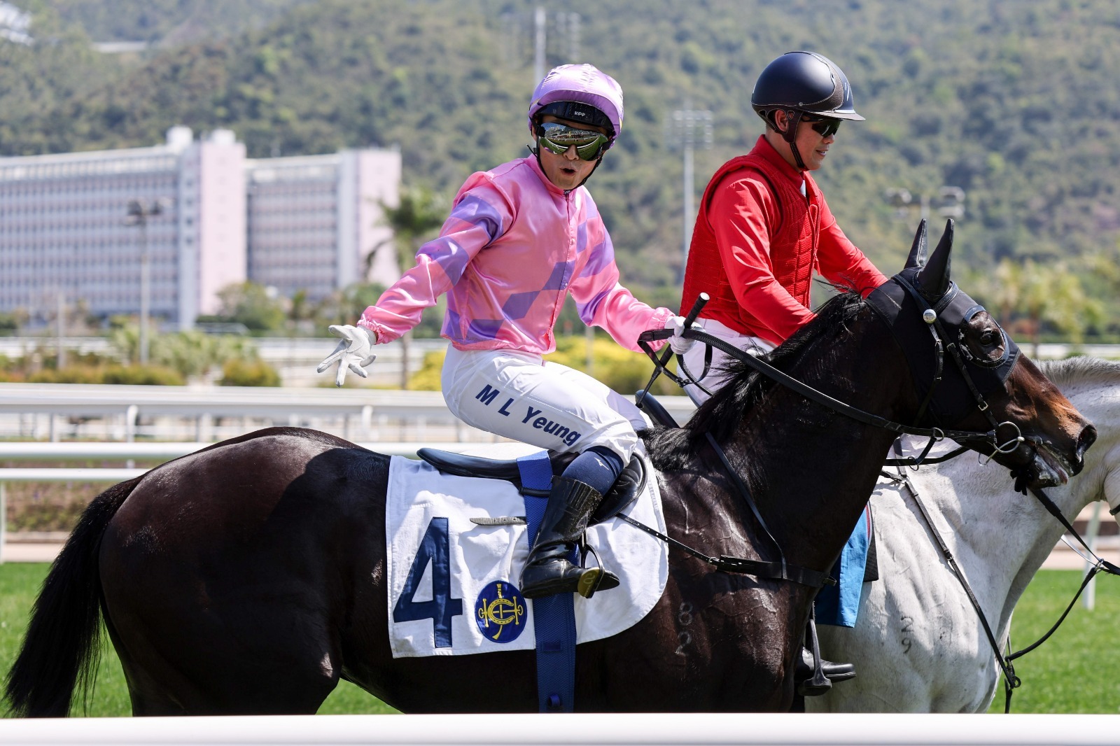 Keith Yeung riding Juneau Pride during preparation for the BMW Hong Kong Derby at Sha Tin