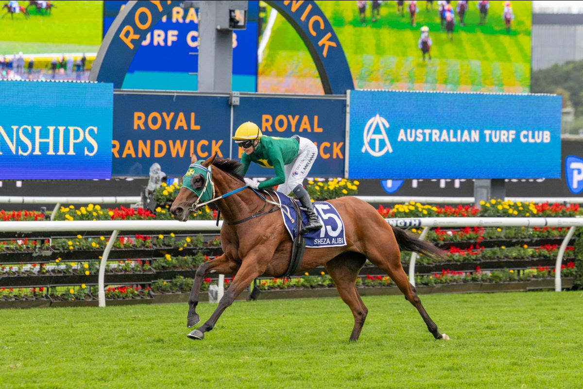 Sheza Alibi Doncaster Mile: Sheza Alibi crosses the finish line at Doncaster