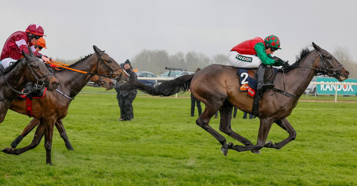 Bossman Jack winning Turners Novices’ Hurdle on Grand National Day at Aintree