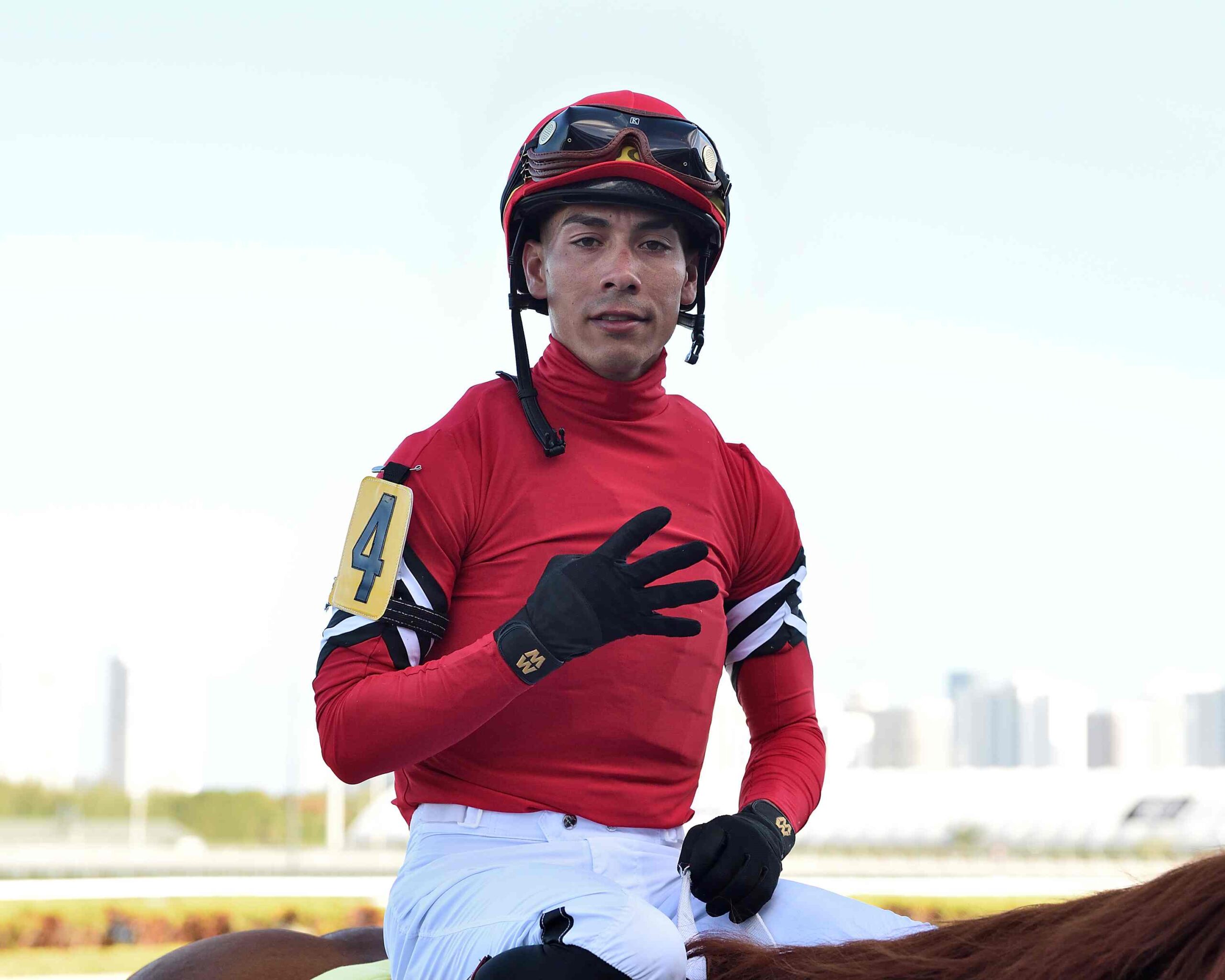 Preakness Stakes 2026 contenders Jose Ortiz rides Chip Honcho during morning training at Laurel Park