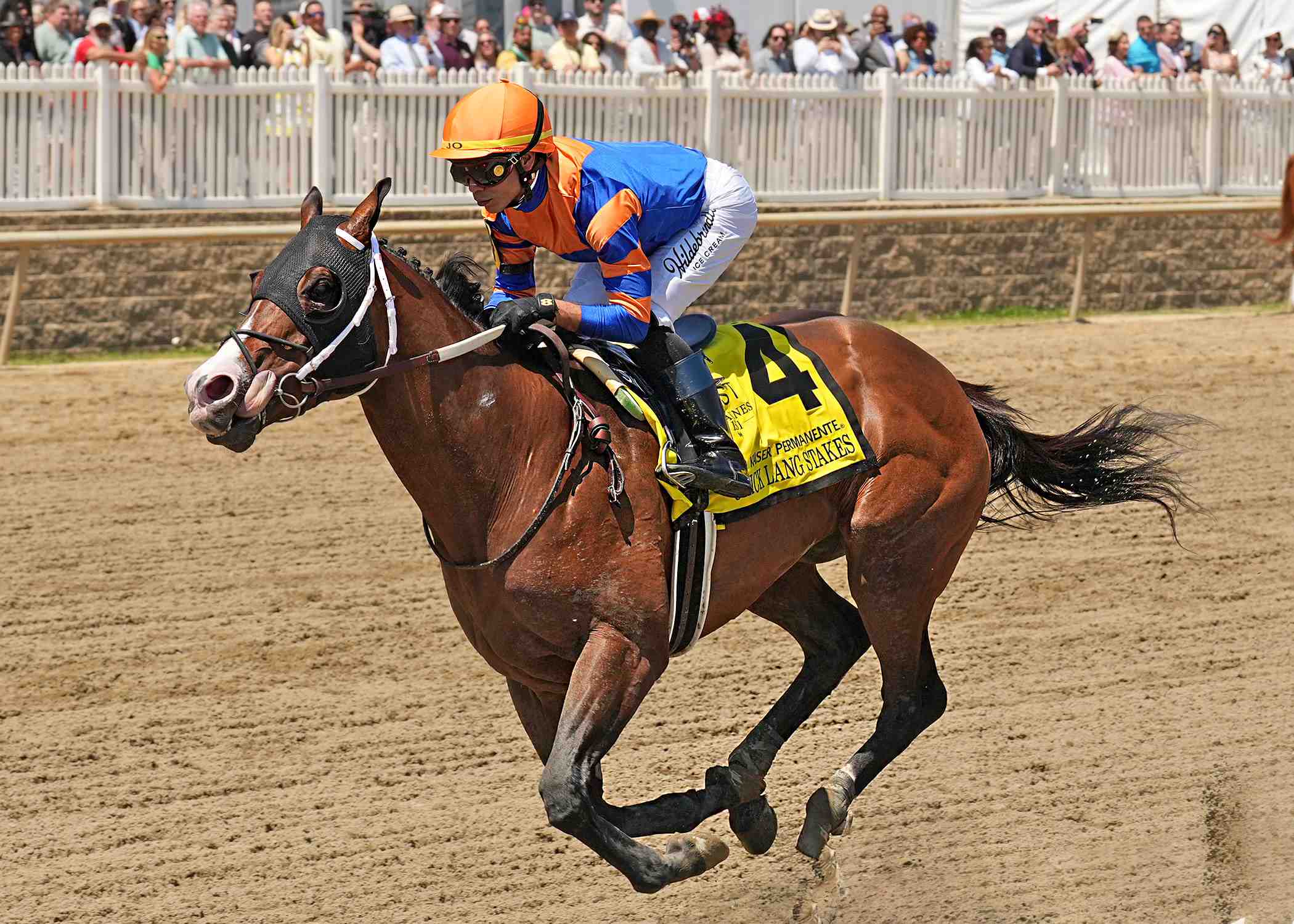 Obliteration winning the Chick Lang Stakes at Laurel Park under Jose Ortiz