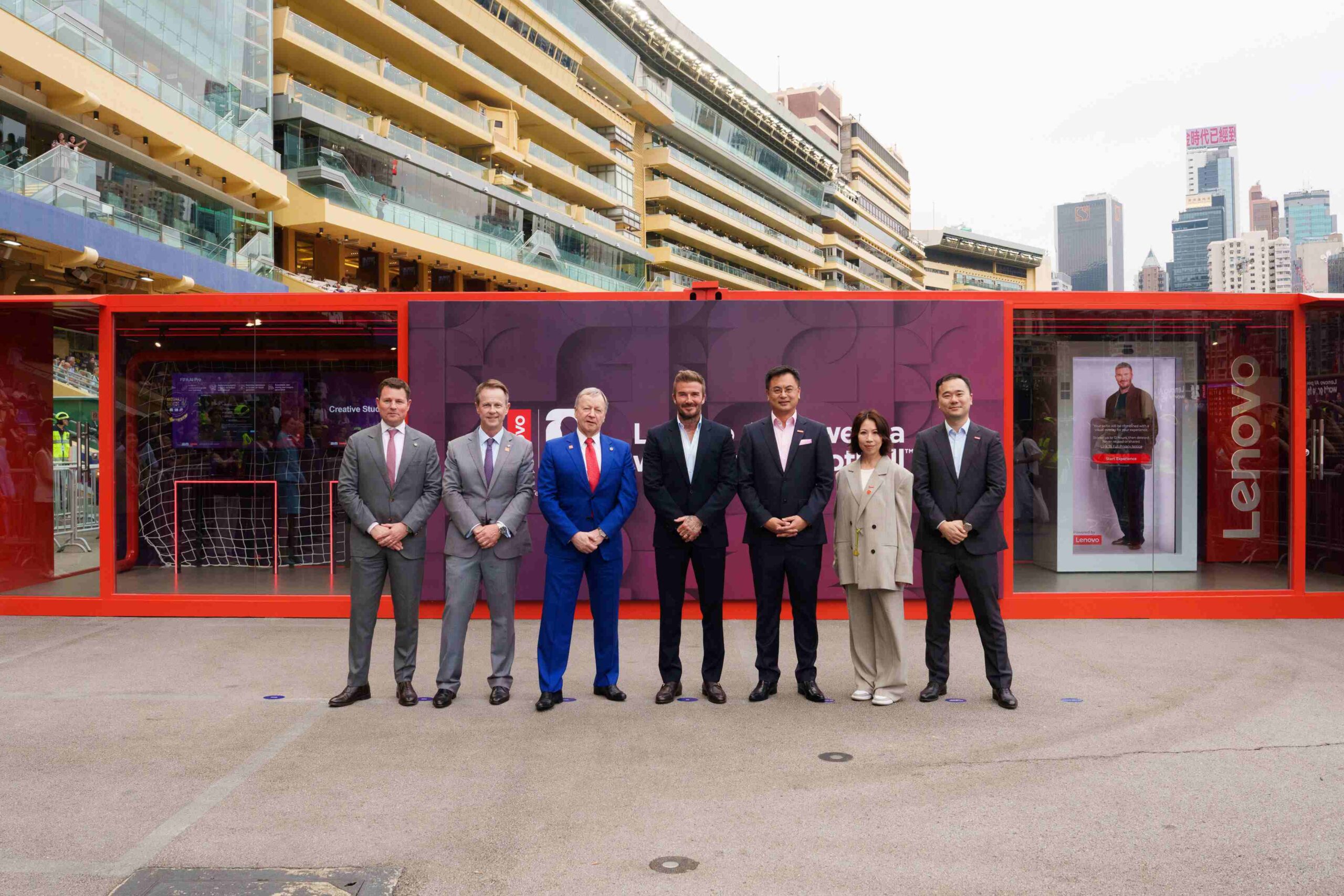 David Beckham at Happy Valley Racecourse during Lenovo FIFA World Cup technology launch in Hong Kong
