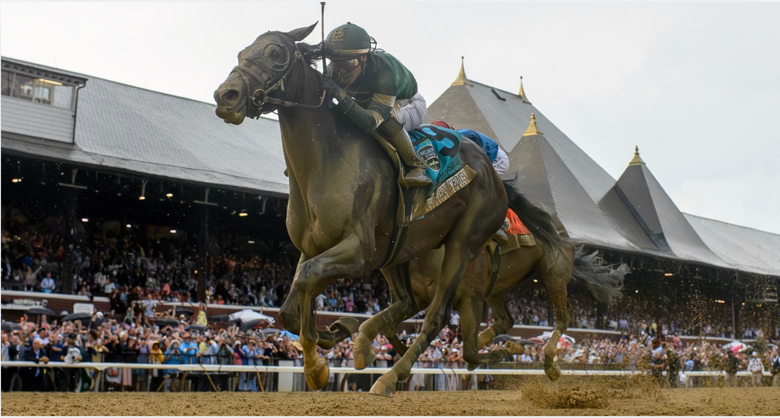 Golden Tempo winning the 2026 Belmont Stakes at Saratoga Race Course