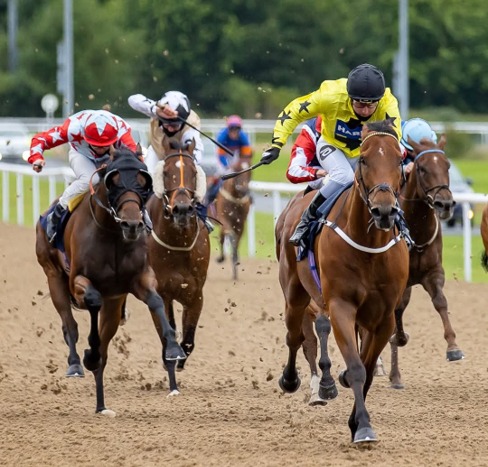 Floodlit horse racing action at Wolverhampton Racecourse evening meeting of Wolverhampton Race Results 1 June