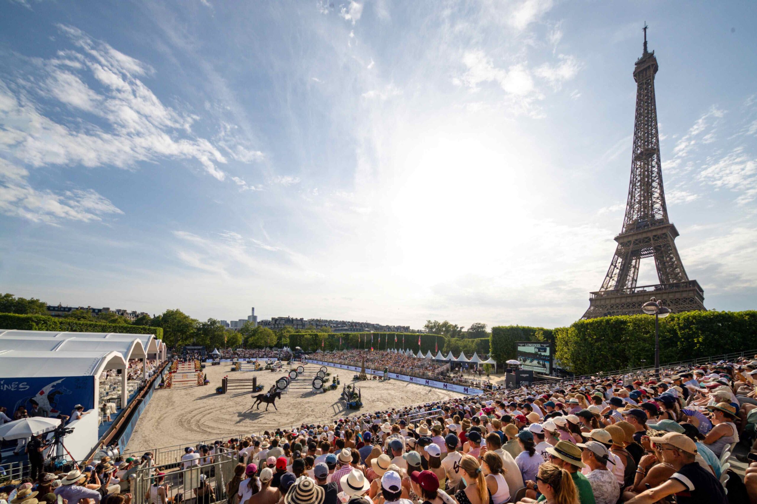 Top international show jumpers competing at Paris Eiffel Jumping 2026 beneath the Eiffel Tower.