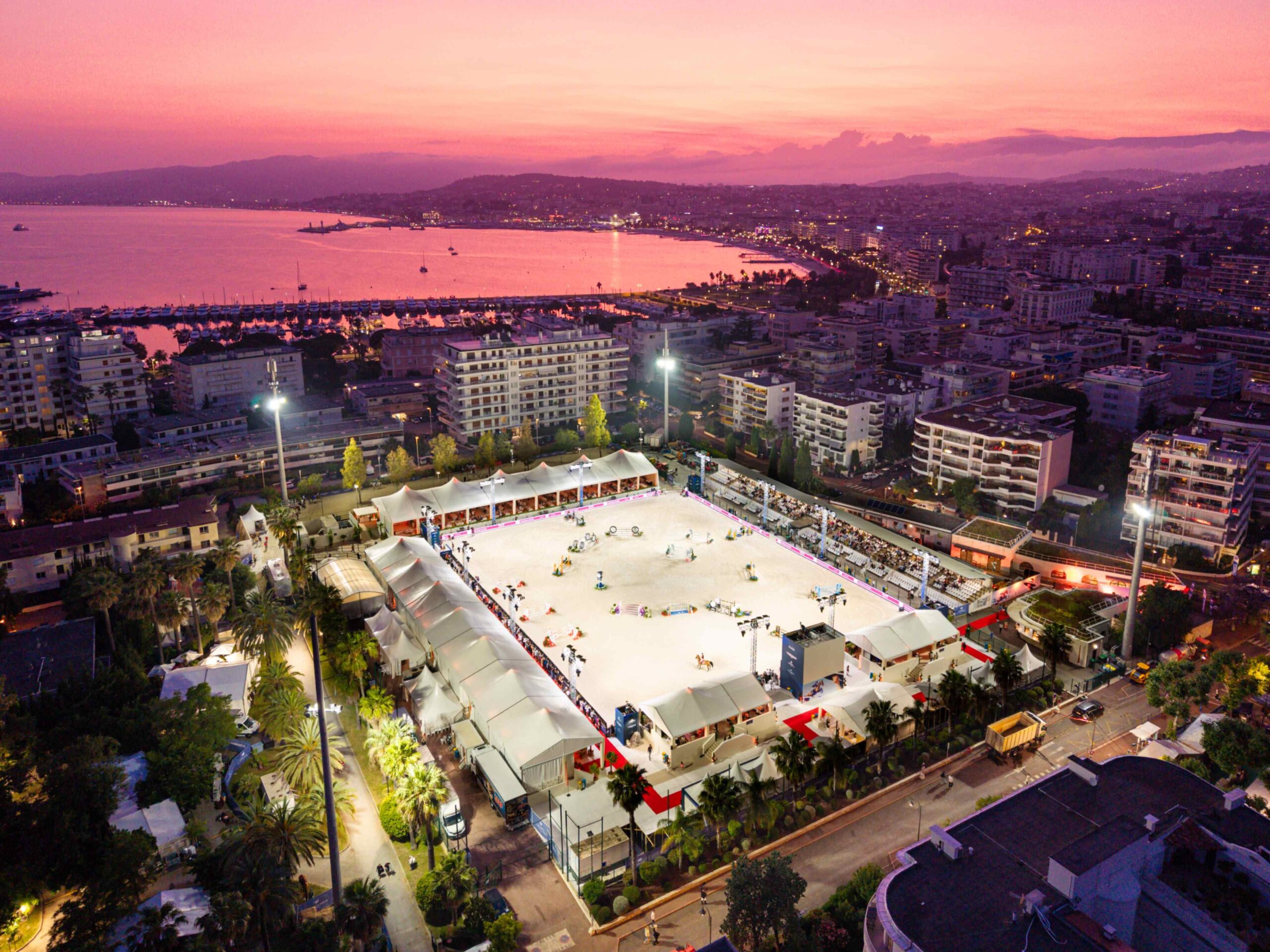 Simon Delestre competing at the Longines Global Champions Tour Cannes 2026 on the French Riviera