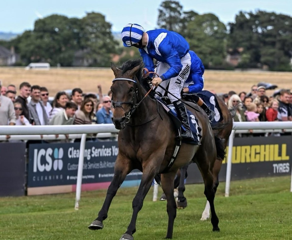 Winning horse crosses the finish line during Beverley racing on 28 July 2026