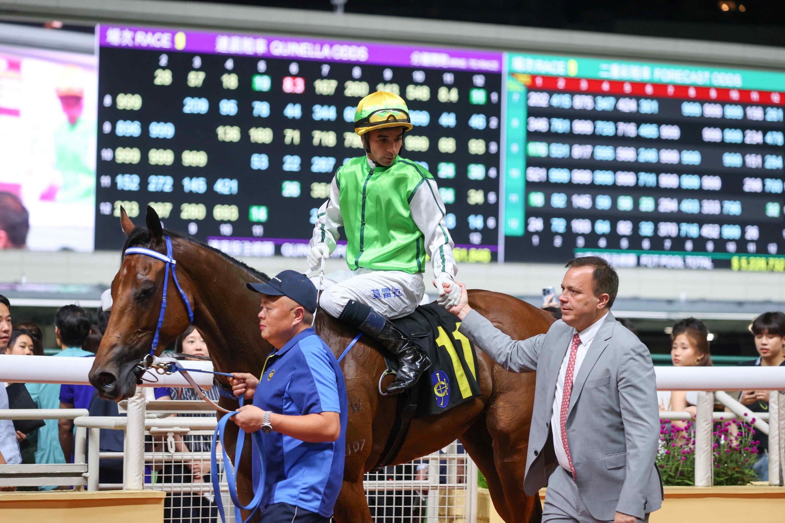 Joao Moreira and champion trainer Caspar Fownes before the Happy Valley Season Finale 2025/26
