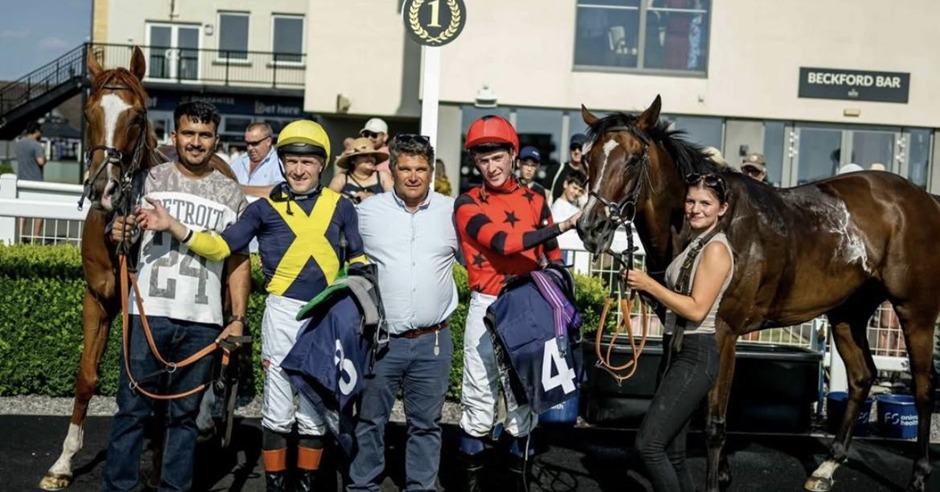 Winning horse crosses the finish line during Bath racing on 31 July 2026