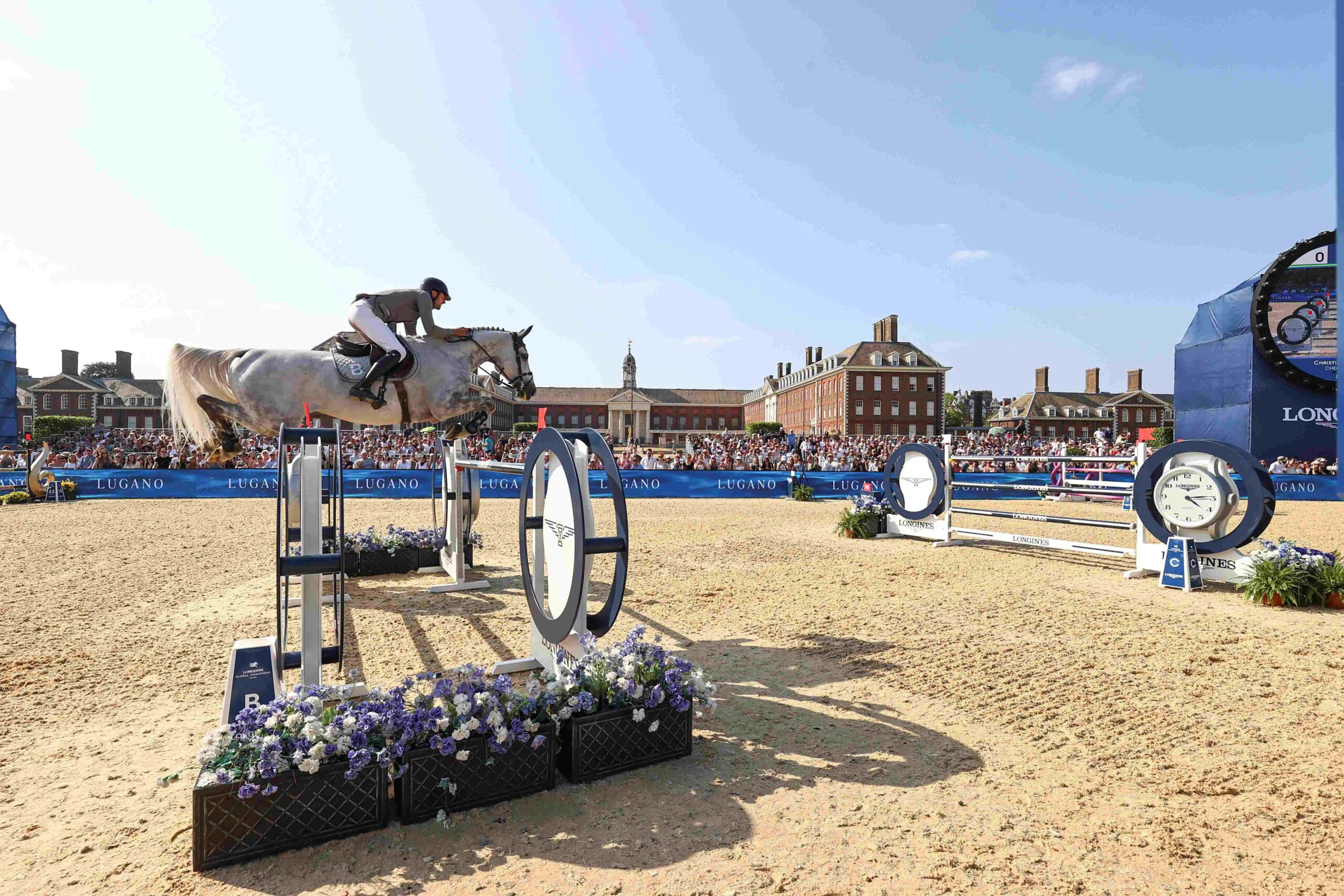 Riders compete during the Longines Global Champions Tour London 2026 at Royal Hospital Chelsea.